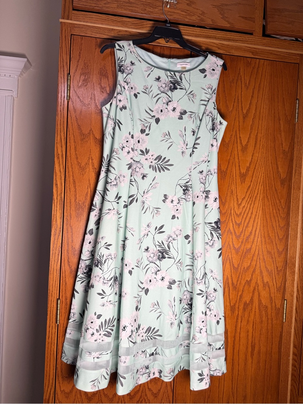Calvin Klein Mint Floral Sleeveless Fit-and-Flare Dress